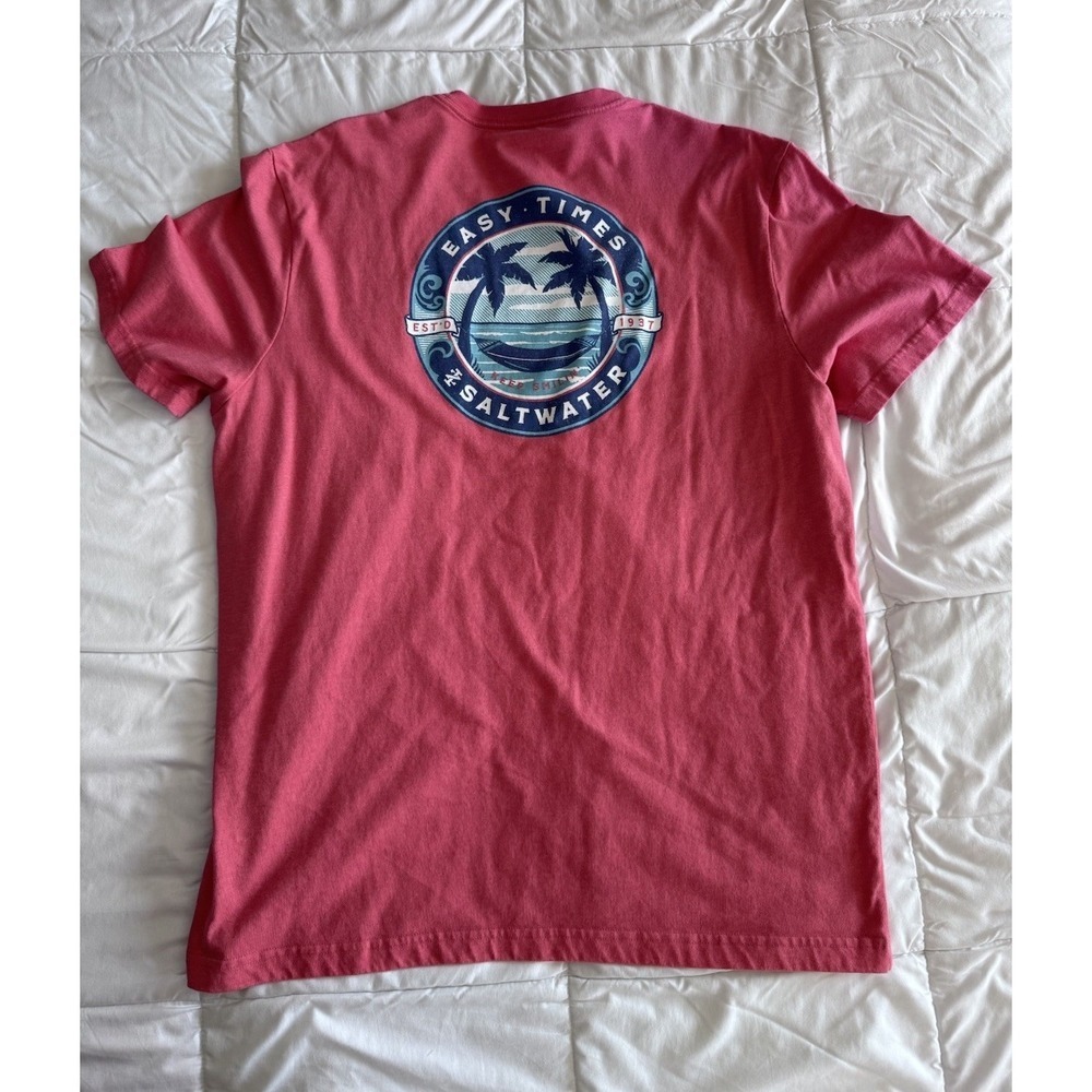 Izod Saltwater Size XL Pink T Shirt Graphic Design Beach Palm Tree Island EUC - Picture 6 of 8